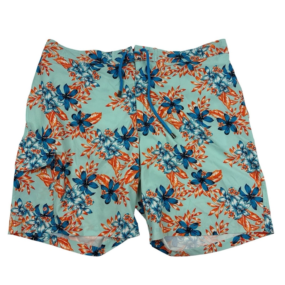 Crown‎ & Ivy Multicolor Floral Swim Trunks Mesh Lined Tie Waist XXL 2XL Stretch